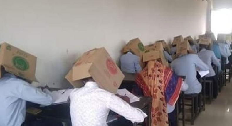 Photos Karnataka students cardboard boxes