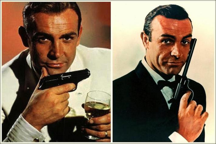 pistolet Walther, broń Jamesa Bonda vs. plakat z filmu Dr No / James Bond's weapon, Walther gun vs dr No movie poster