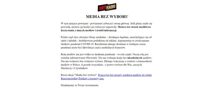 Te media przyłączyły się do akcji "Media bez wyboru"