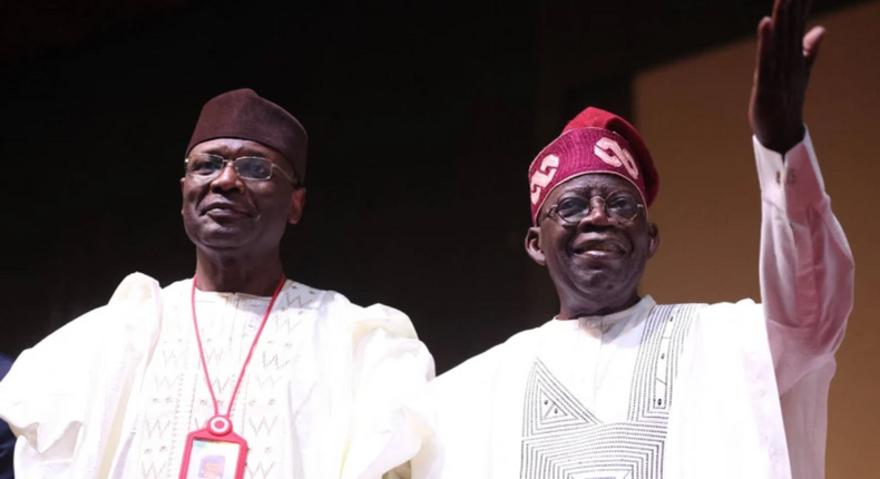 INEC chairman, Prof. Mahmood Yakubu and president-elect, Bola Tinubu [Kola Sulaimon/AFP]