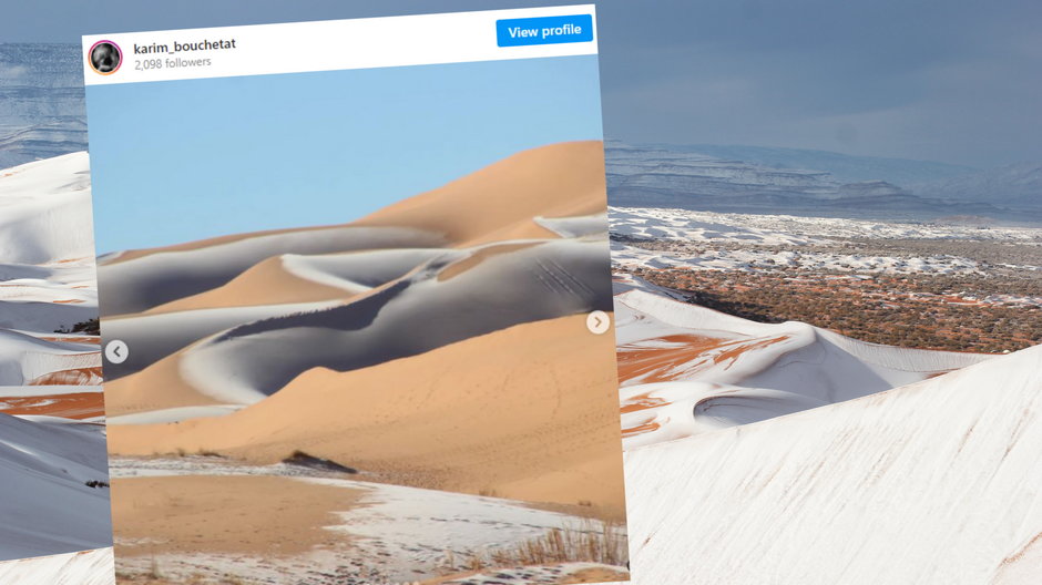 Zima dotarła nawet na Saharę. Pomarańczowy piasek pokrył śnieg