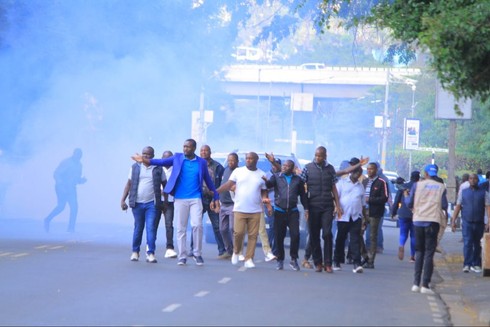 Nariobi Senator Edwin Sifuna leading a group of protestors in Nairobi CBD