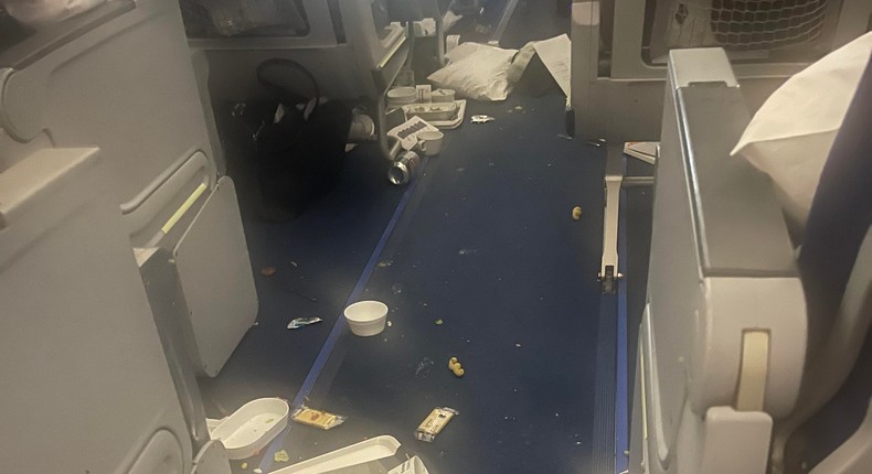 The inside of the plane after Lufthansa Flight 469 hit severe turbulence en route to Frankfurt, Germany.Dr. Rolanda Schmidt