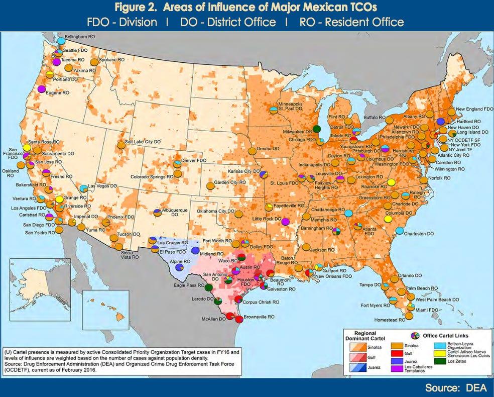 A new DEA map shows where cartels have influence in the US. Cartel
