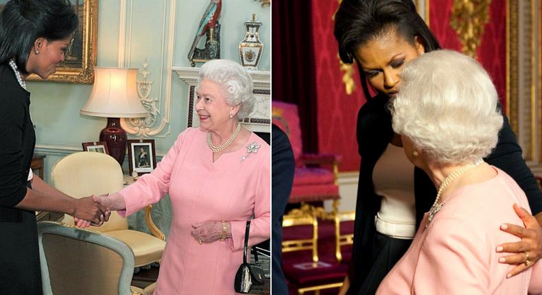In her new memoir, Michelle Obama writes about breaking royal protocol to touch the Queen of England.