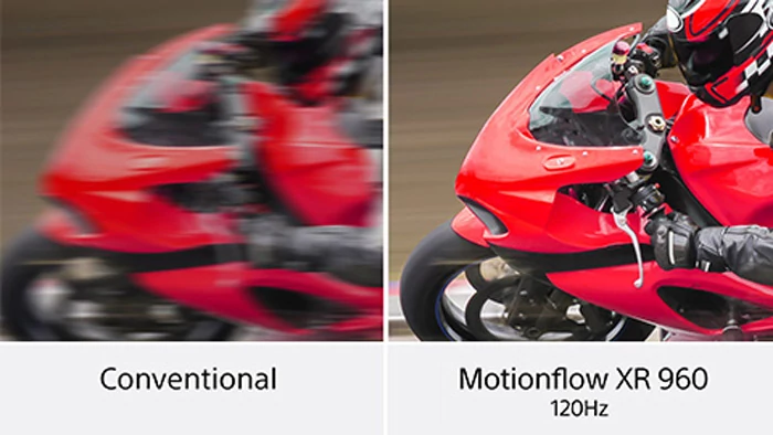 Technika Motionflow w telewizorach Sony na materiałach prasowych. W rzeczywistości tak duża różnica nie jest możliwa do zaobserwowania.