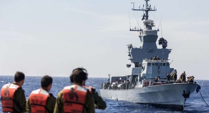 Soldiers onboard the Israeli corvette INS Hanit take part in a training exercise in the Mediterranean Sea on April 4, 2017. Israel's navy has historically been one of the smaller and less well-known parts of its military