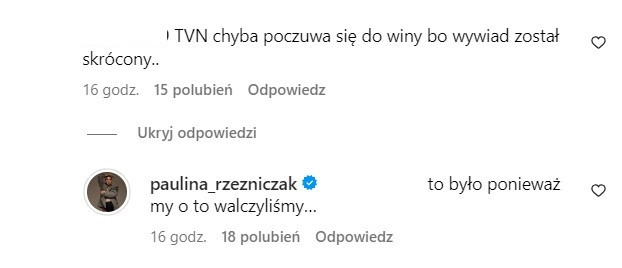 Komentarz Pauliny Rzeźniczak