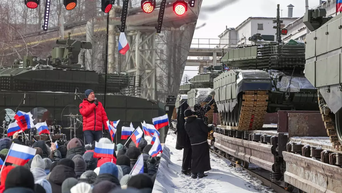 Koncert w rosyjskiej fabryce czołgów T-90M