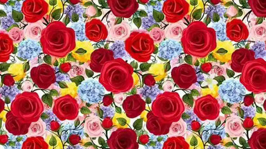 Obrazek przedstawia róże i hortensje. Tylko nieliczni zauważą lilię