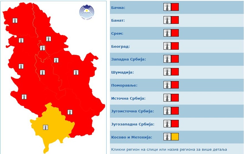 RHMZ meteoalarm za ponedeljak