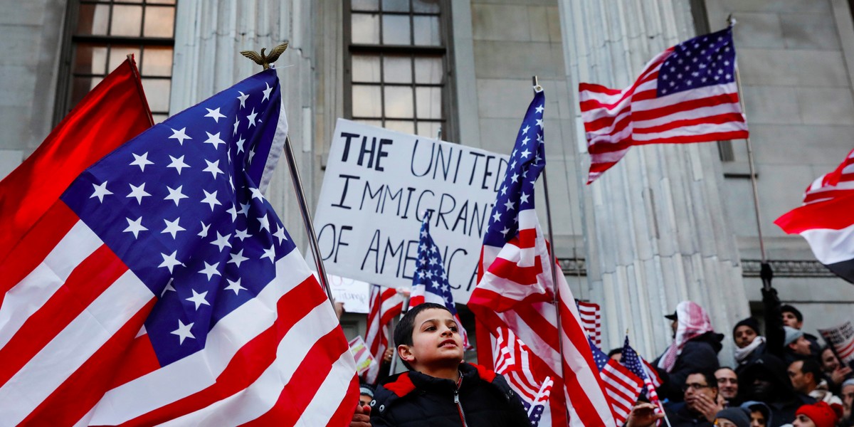 Demonstrators participate in a protest by the Yemeni community against U.S. President Donald Trump's travel ban in the Brooklyn borough of New York, U.S., February 2, 2017.