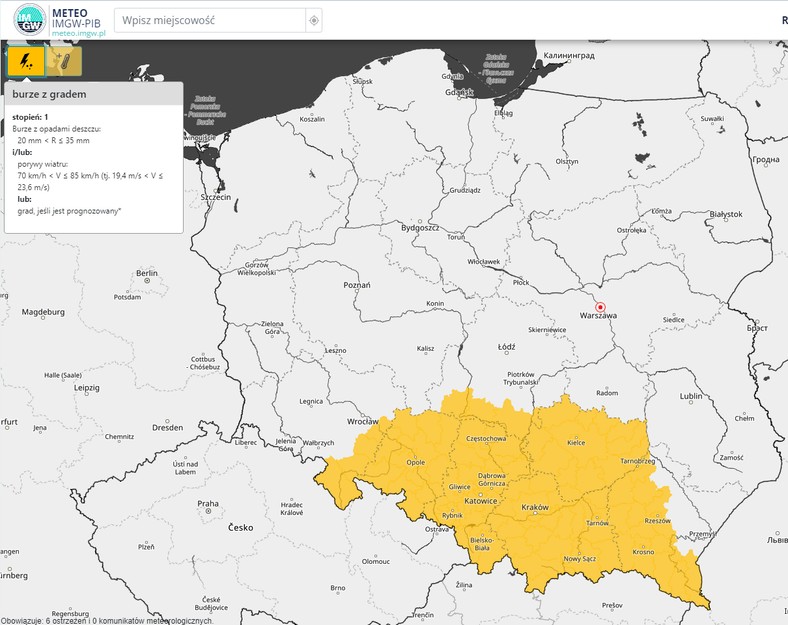 Dla południowej Polski wydano ostrzeżenia przed burzami z gradem.