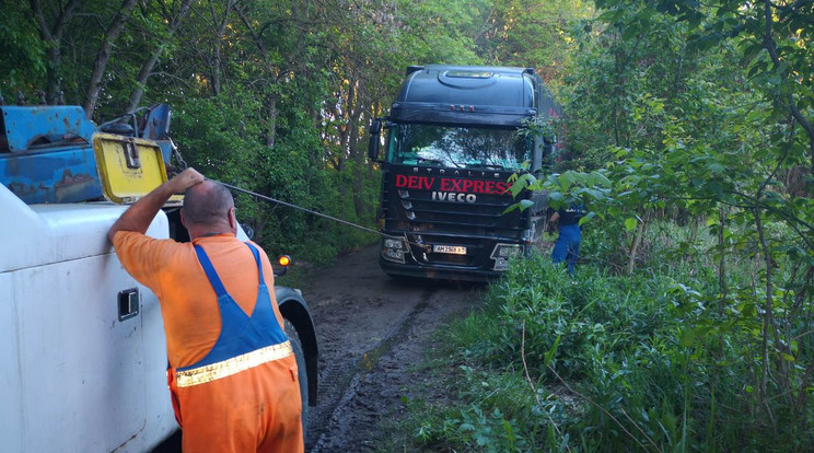 Csőrlővel három óra alatt sikerült kiszabadítani a lápba ragadt járgányt / Fotó: MMM Trans Kft 