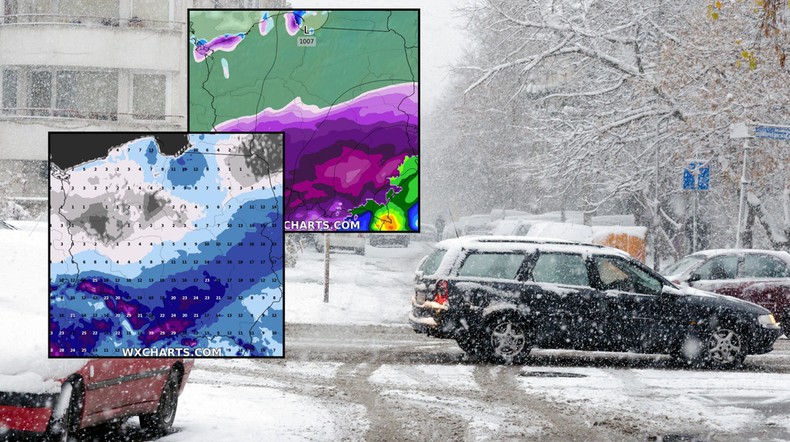 Śnieg może niebawem zasypać część Polski. Nadciąga groźny niż (mapy: wxcharts.com)