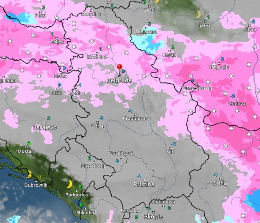 Kretanje padavina u Srbiji u 17 časova  