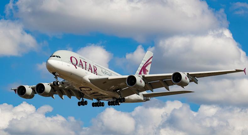 A Qatar Airlines flight prepares to land in London.Nicolas Economou/NurPhoto via Getty Images