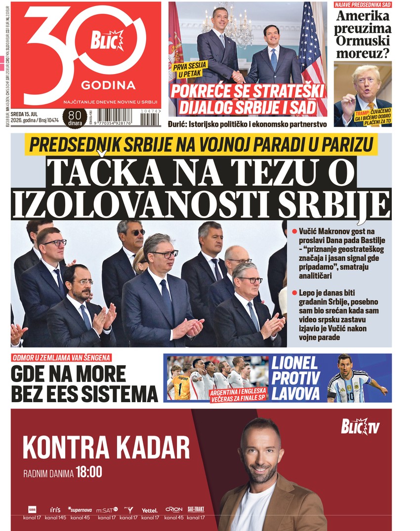 Blic naslovna strana za 15.7.