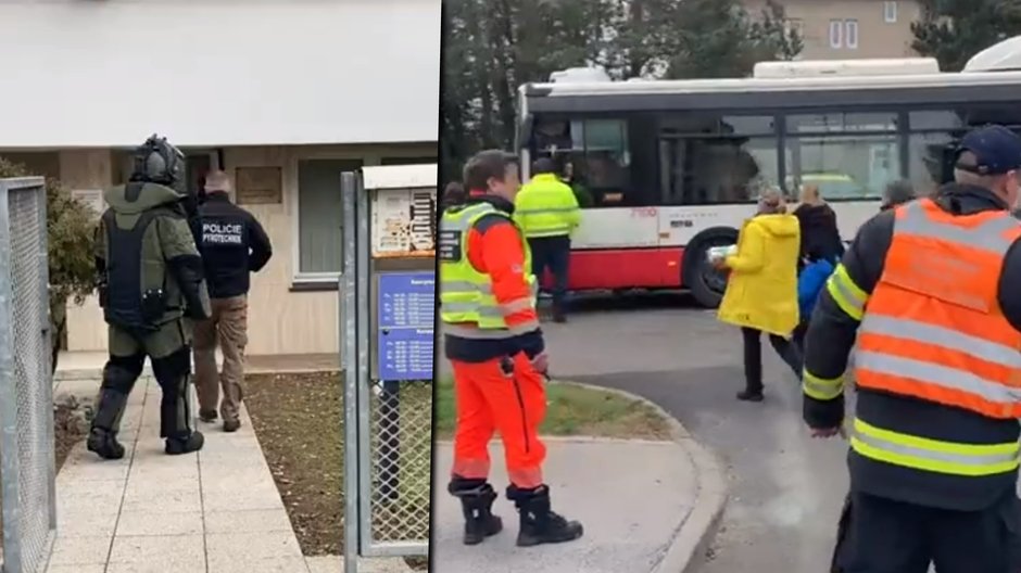 Ewakuacja ukraińskiego konsulatu w Brnie. Na zdjęciu saperzy czeskiej policji wchodzący do budynku 