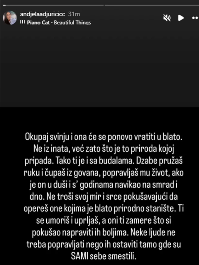 "OKUPAJ SVINJU, OPET ĆE SE VRATITI U BLATO" Anđela Đuričić PROZVALA Gastoza PRED SVIMA?! Šokantna objava napravila HAOS na mrežama! (FOTO)