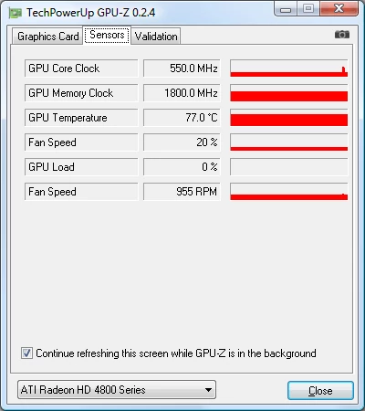 Temperatura GPU na karcie Radeon HD 4870 w stanie spoczynku