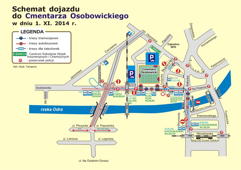 Schemat przystanków w okolicach cmentarza Osobowickiego