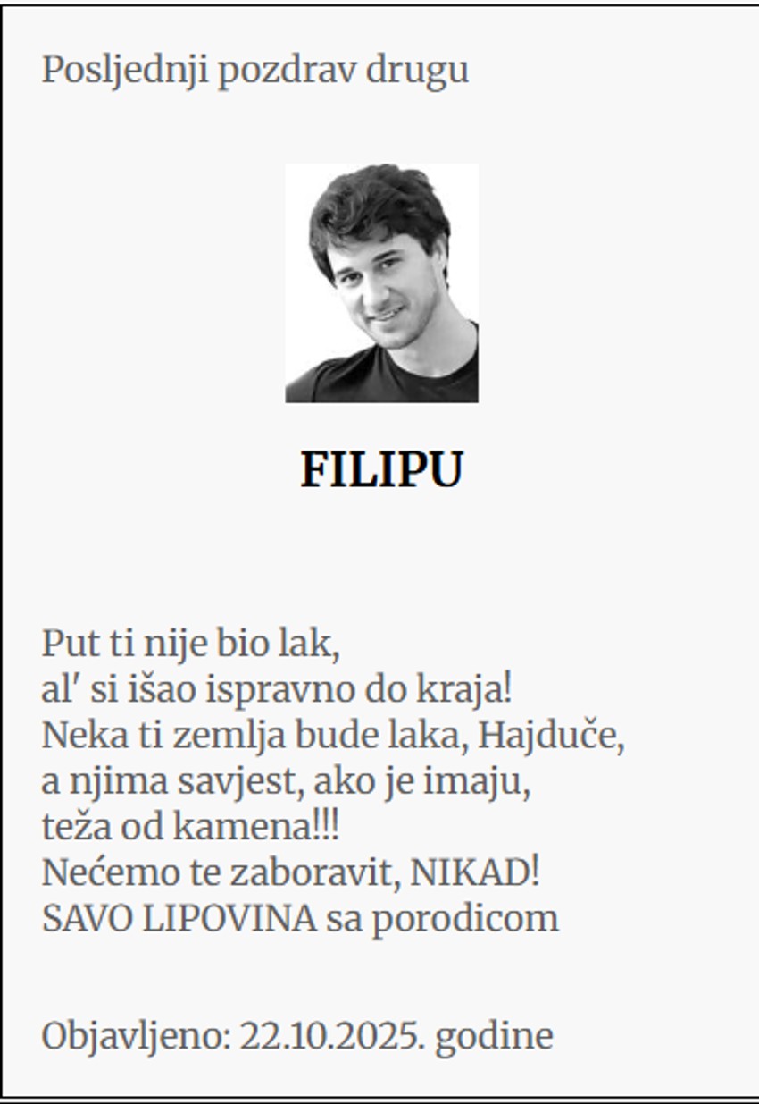 Čitulja Sava Lipovine