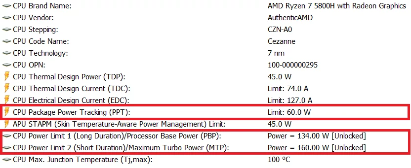 HP OMEN 16 (16-c0114nw) – konfiguracja limitów mocy procesora AMD Ryzen 7 5800H