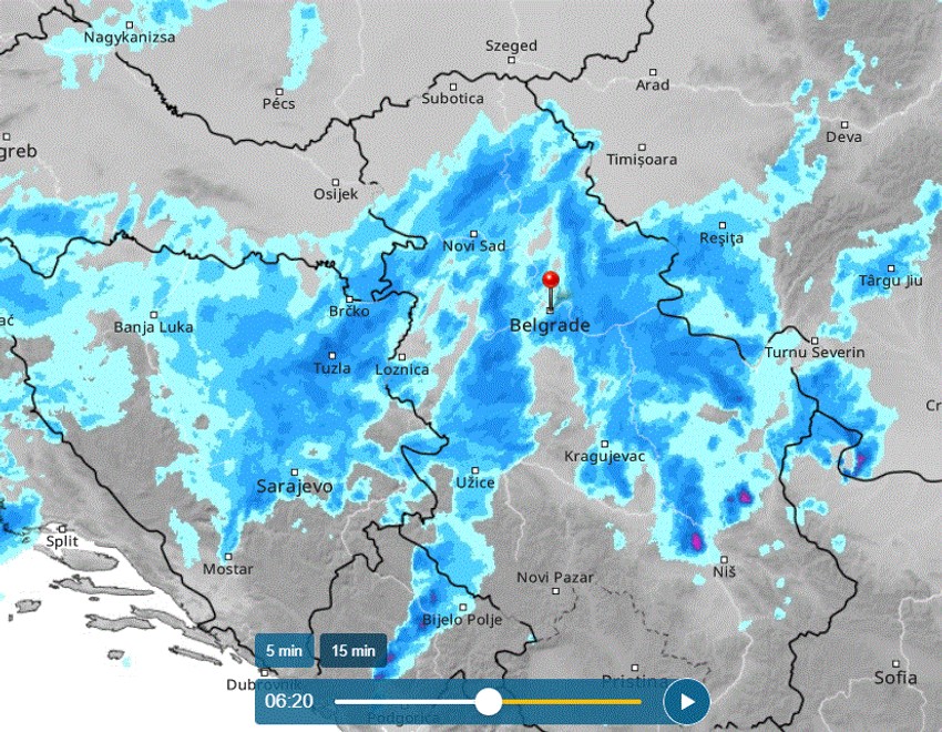 Radarska slika Srbije oko 6 časova danas
