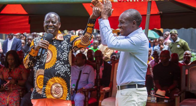 Raila Odinga with Kisii governor Simba Arati in Kisii on Sunday, 10 September 2023
