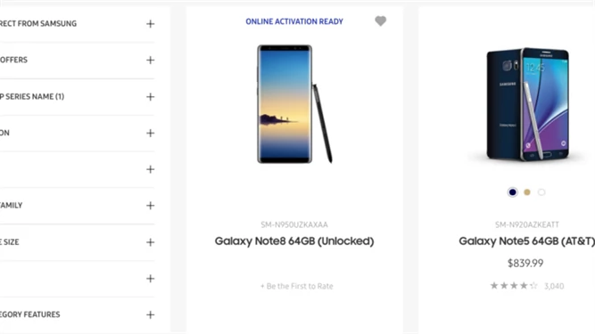 Samsung Galaxy Note 8 ma 64 GB miejsca na dane