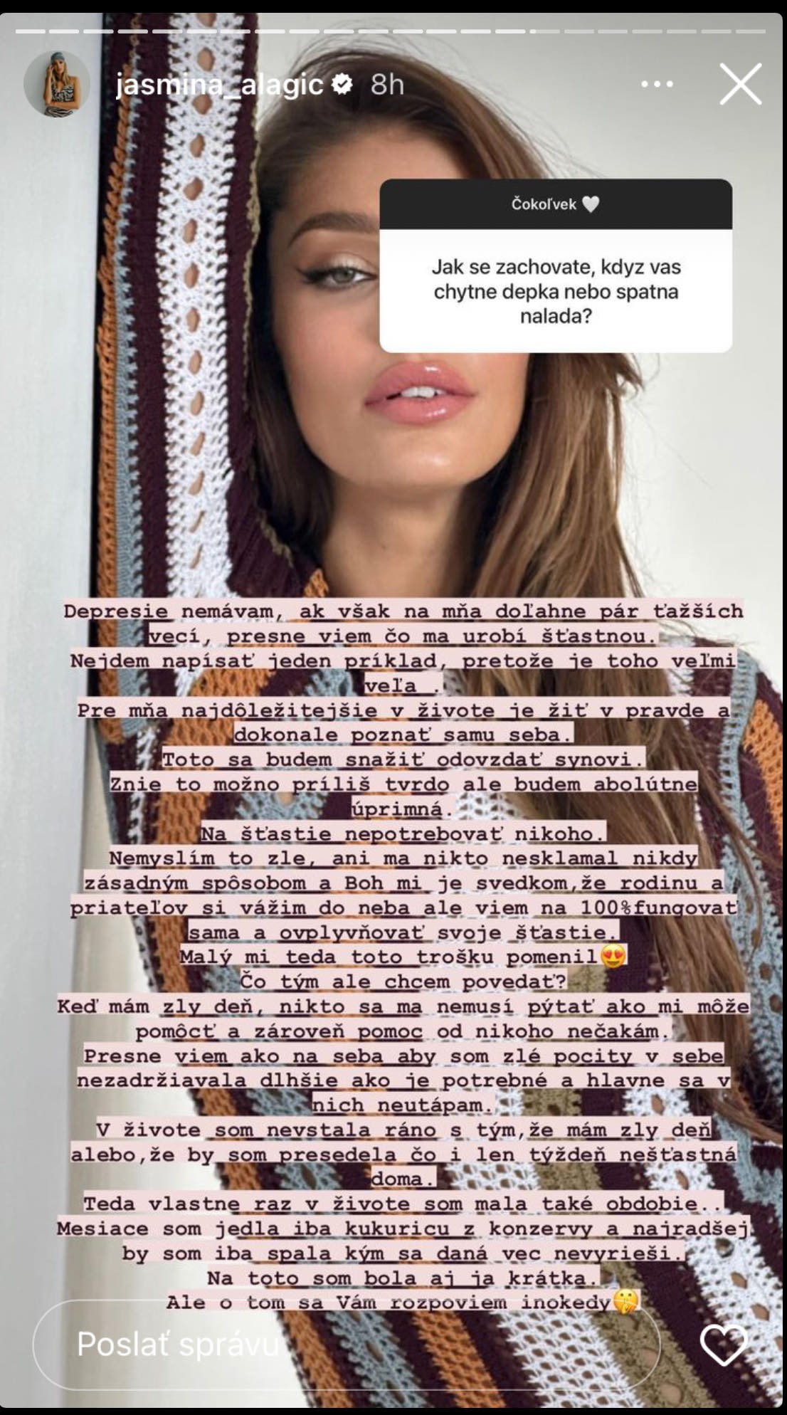 Jasmina Alagaič je k svojim sledovateľom maximálne úprimná.