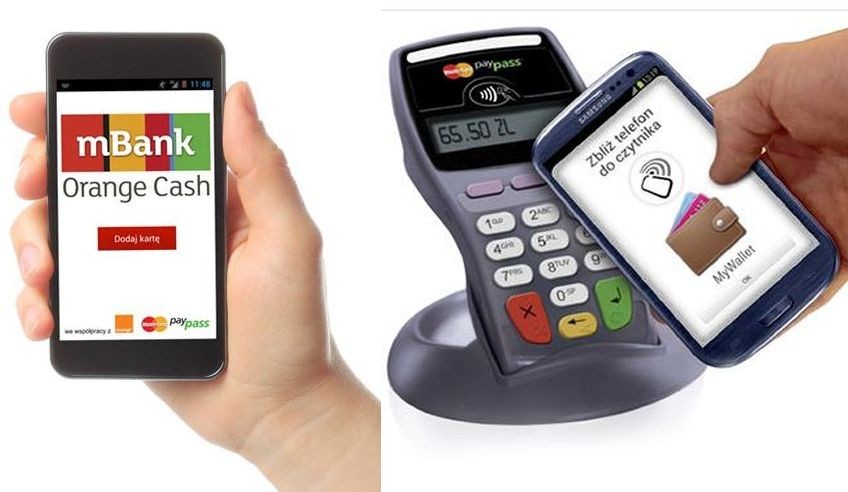 2. NFC - pozwala korzystać ze smartfonów tak jak z kart zbliżeniowych. Wszystko dzięki zintegrowaniu karty płatniczej z kartą SIM w telefonie wyposażonym w antenę NFC. Funkcja ta jest jednak dostępna tylko w niektórych modelach smartfonów (m.in. Sony Xperia Z1 i M, Samsung Galaxy S3 i S4, HTC One). Płatności NFC są w Polsce oferowane przez Orange (Orange Cash) oraz  T-mobile (MyWallet). Orange we współpracy z mBankiem oferuje klientom kartę prepaidową. Przy płatnościach mobilnych w MyWallet, środki są pobierane bezpośrednio z konta bankowego lub karty płatniczej. T-mobile współpracuje z mBankiem, Eurobankiem, Getin Bankiem, Noble Bankiem i Raiffeisen Polbankiem. Zaletą płatności NFC jest zasięg: z 320 tys. terminali w całej Polsce, 150 tys. obsługuje płatności zbliżeniowe. NFC jest też obecnie najszybszym sposobem na dokonywanie płatności. Wśród podmiotów biorących udział w transakcji NFC pojawia się jednak dodatkowo operator telekomunikacyjny, co zwiększa koszt transakcji dla akceptanta.
