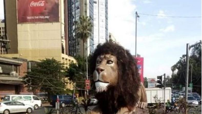 The lion statue that was erected on University Way in Nairobi. It has since been removed