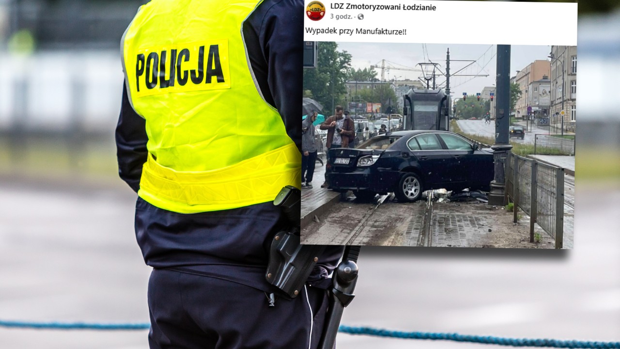 Groźny wypadek w Łodzi. 27-latek wjechał na przystanek i wylądował na torach