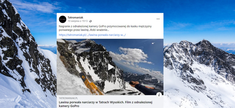 Polski turysta znalazł w Tatrach Wysokich kamerkę z dramatycznym nagraniem. Lawina porwała narciarzy [WIDEO]