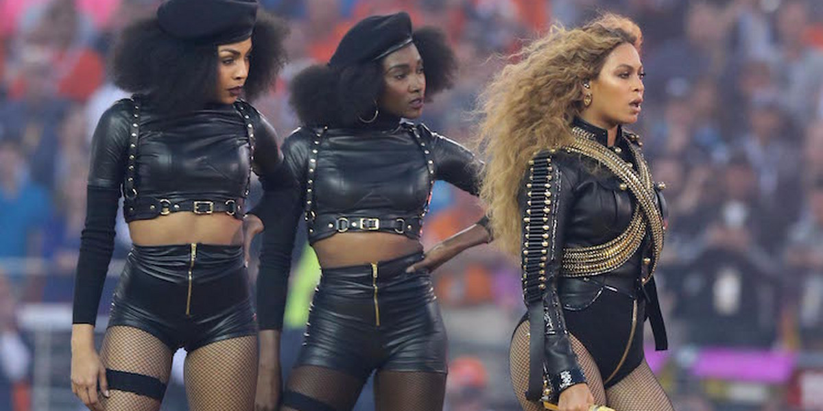 Beyonce performs during halftime in Super Bowl 50.