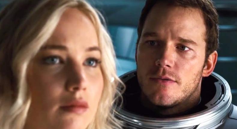 Jennifer Lawrence and Chris Pratt get romantic in space in Passengers, out December 21.