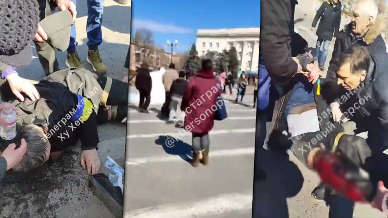 Rosyjscy żołnierze otworzyli ogień do protestujących Ukraińców 