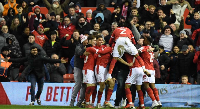 Nottingham Forest players celebrating the  goal