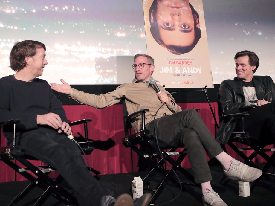 (L-R) Chris Smith, Spike Jonze, and Jim Carrey at a screening of "Jim & Andy: The Great Beyond."