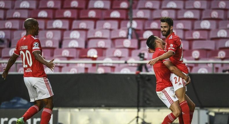 Rafa Silva (R) gave Benfica the lead as they beat PSV 2-1 in the play-off round first leg Creator: PATRICIA DE MELO MOREIRA