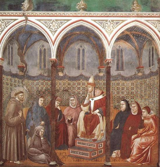 Kazanie Franciszka do Honoriusza III i kardynałów – fresk Giotta di Bondone z Bazyliki w Asyżu