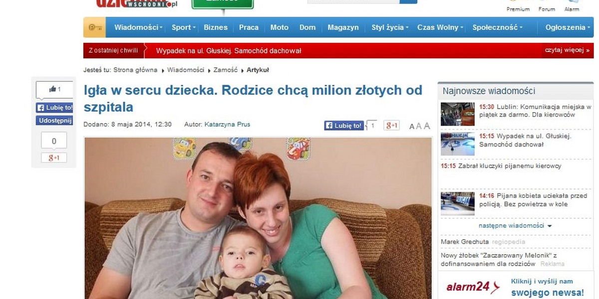 Rodzice chcą milion złotych za igłę w sercu dziecka