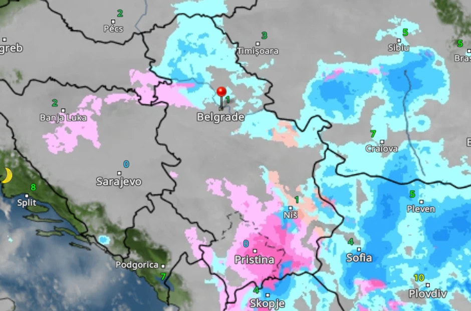 Kretanje padavina u Srbiji sutra u 22 časa
