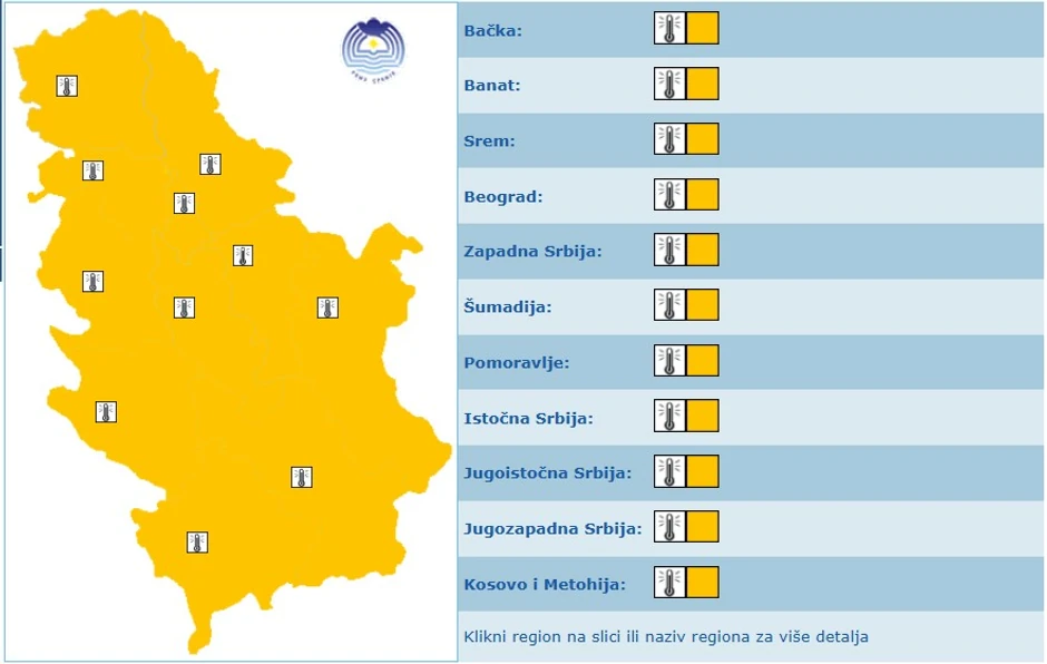 Meteoalarm za četvrtak
