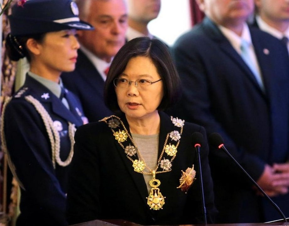 Taiwan's President Tsai Ing-wen speaks after being decorated with the Mariscal Francisco Lopez medal, the country's highest honor, during a ceremony in the Lopez Presidential Palace in Asuncion