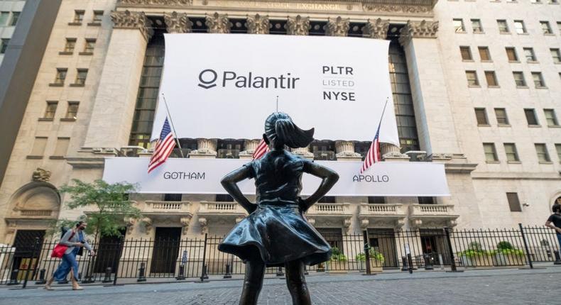 Palantir logo on the New York Stock Exchange.
