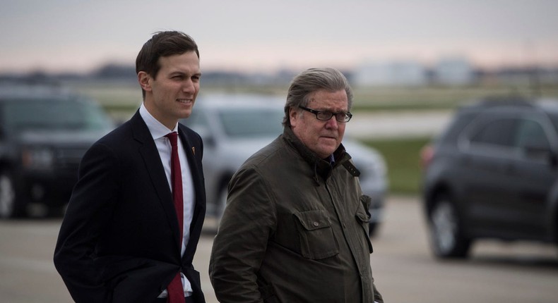 Jared Kushner (L) and Steve Bannon (R).