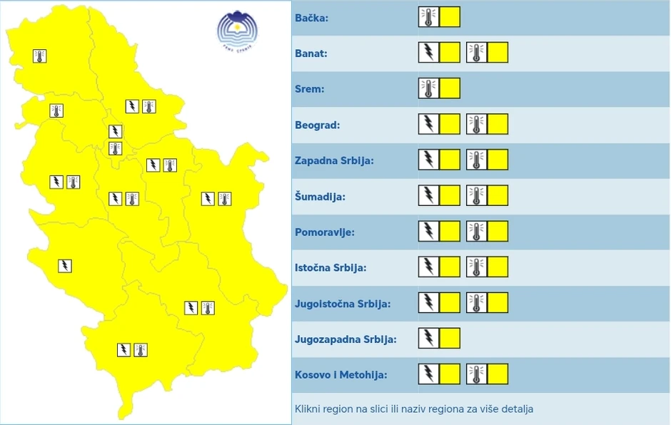 Meteoalarm za utorak 15. jul